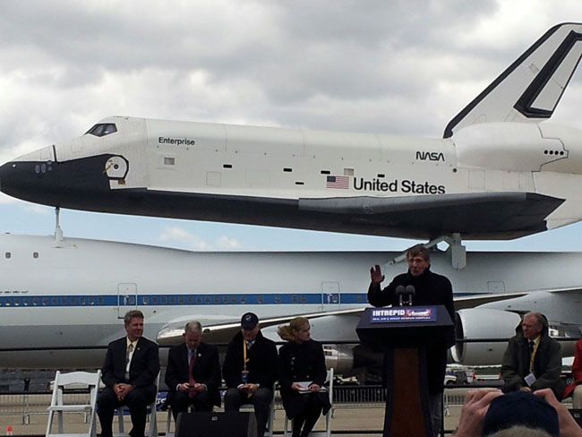 Leonard Nimoy & Shuttle Enterprise in New York City on April 27, 2012
