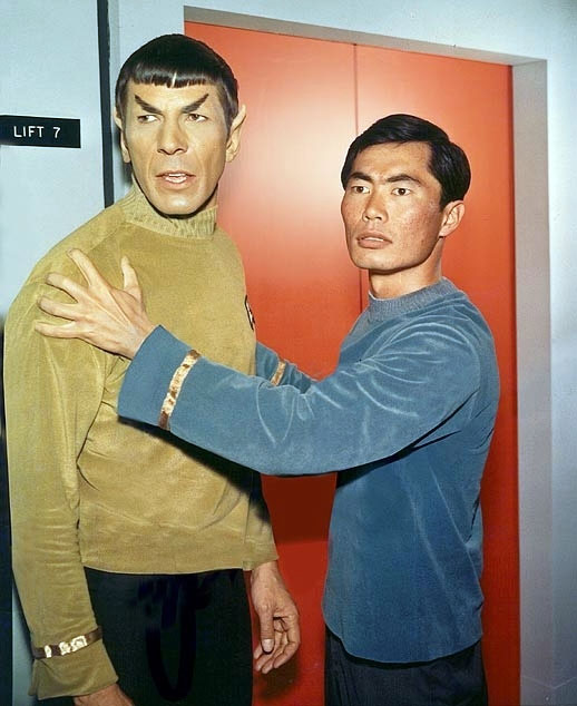 Leonard Nimoy as Mister Spock and George Takei as Lieutenant Sulu