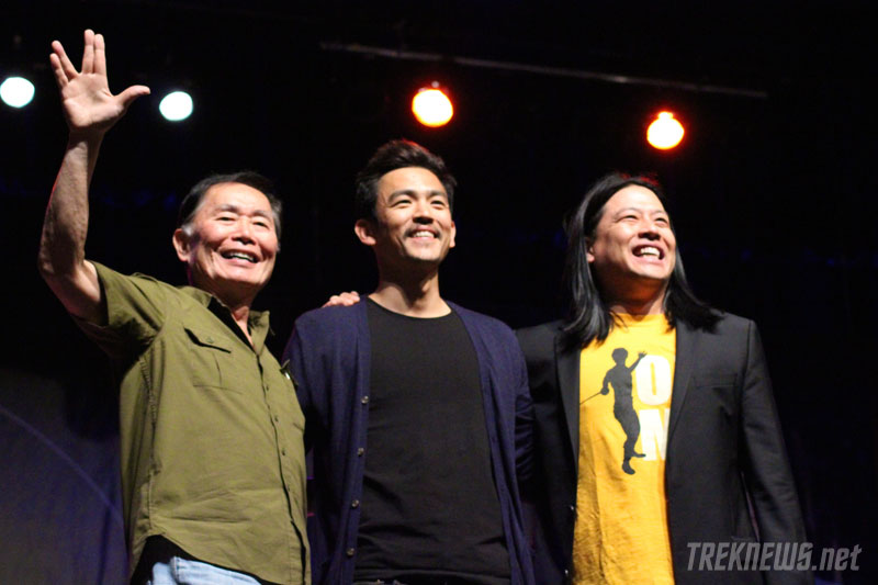 Takei on stage with John Cho and Garrett Wang at the 2011 Las Vegas Star Trek Convention