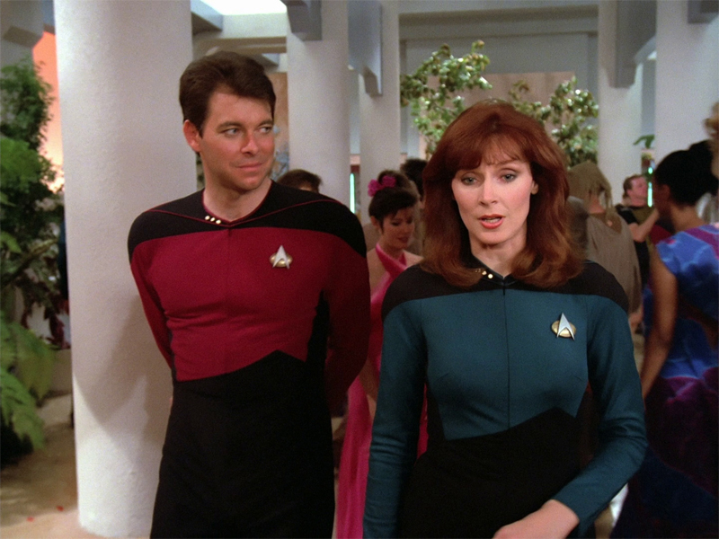 Jonathan Frakes along with TNG co-star Gates McFadden from the pilot episode “Encounter at Farpoint”