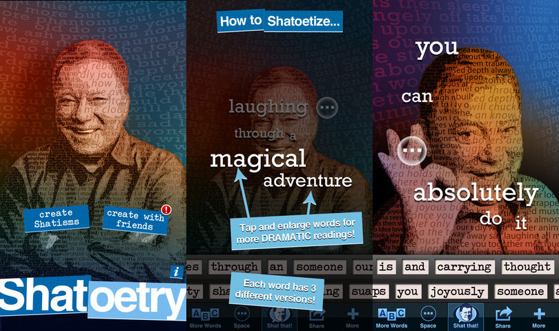Screenshots from the Shatoetry iPhone app