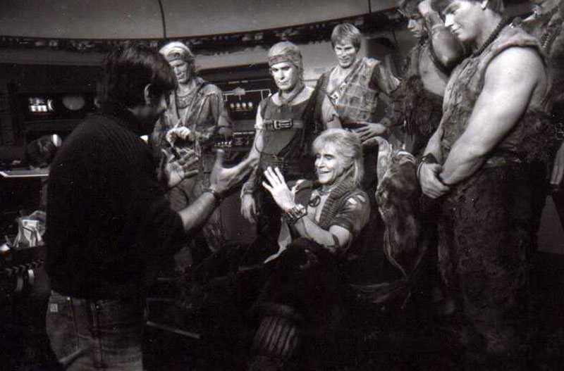A rare photo of director Nicolas Meyer and Ricardo Montalban on the set of Star Trek II: The Wrath of Khan