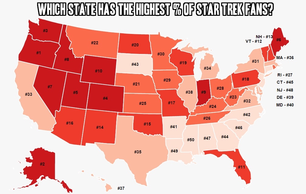 Which state has the highest percentage of Star Trek fans?