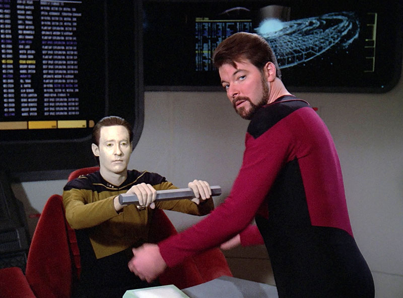 Brent Spiner and Jonathan Frakes in “The Measure of a Man” from Star Trek: The Next Generation