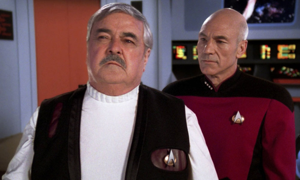 James Doohan opposite Patrick Stewart on Star Trek: The Next Generation | Photo: CBS Home Entertainment