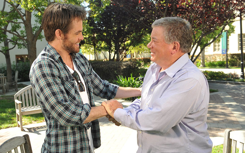 Shatner with Chris Pine, while filming the documentary “The Captains”