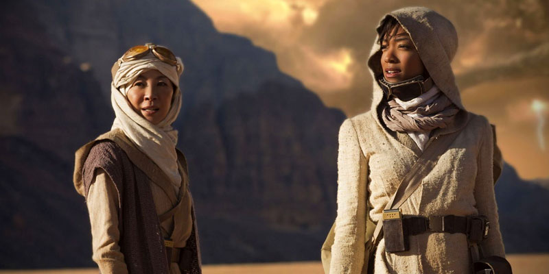 Michelle Yeoh as Shenzhou  Captain Philippa Georgiou and Sonequa Martin-Green as Discovery’s First Officer Michael Burnham