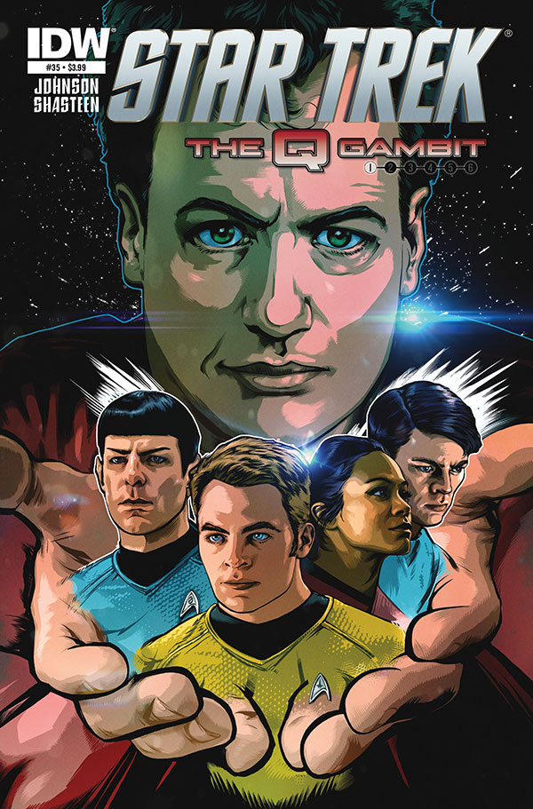 The cover of IDW’s Star Trek issue 35 “The Q Gambit”