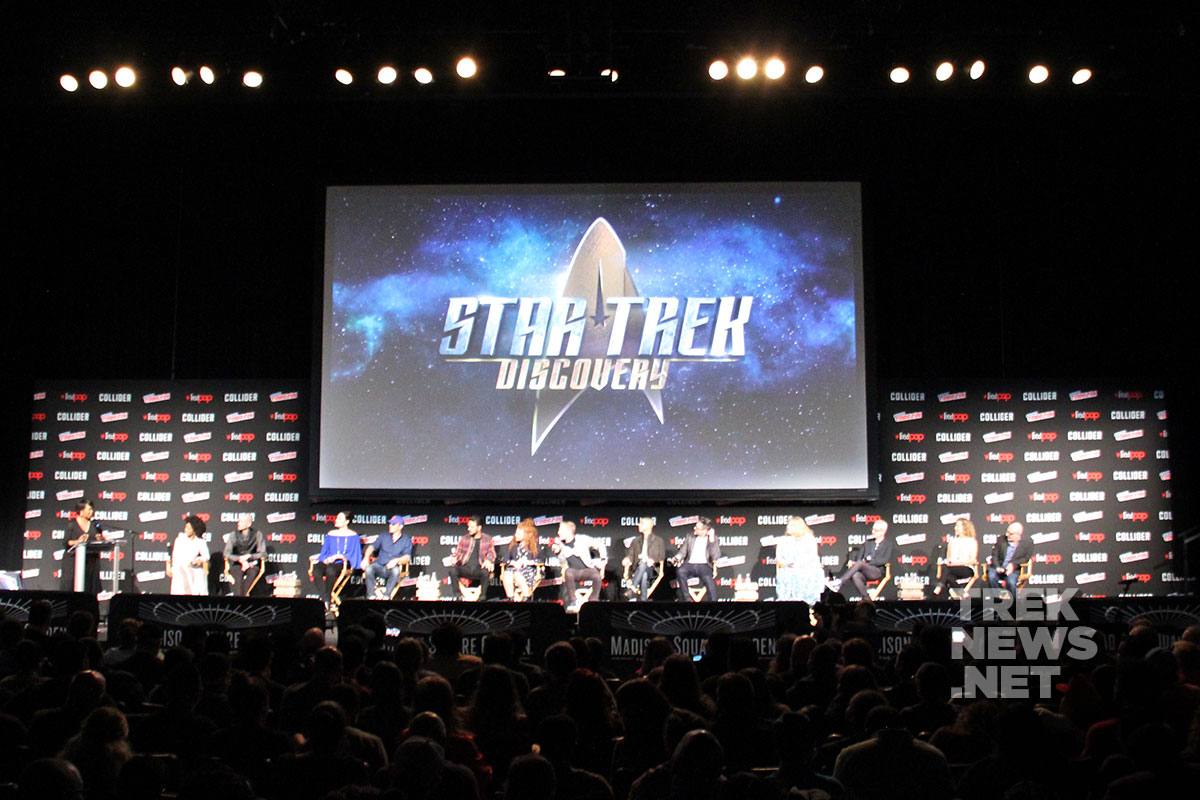 Members of the Star Trek: Discovery cast and crew on stage at the Theater at Madison Square Garden in New York City