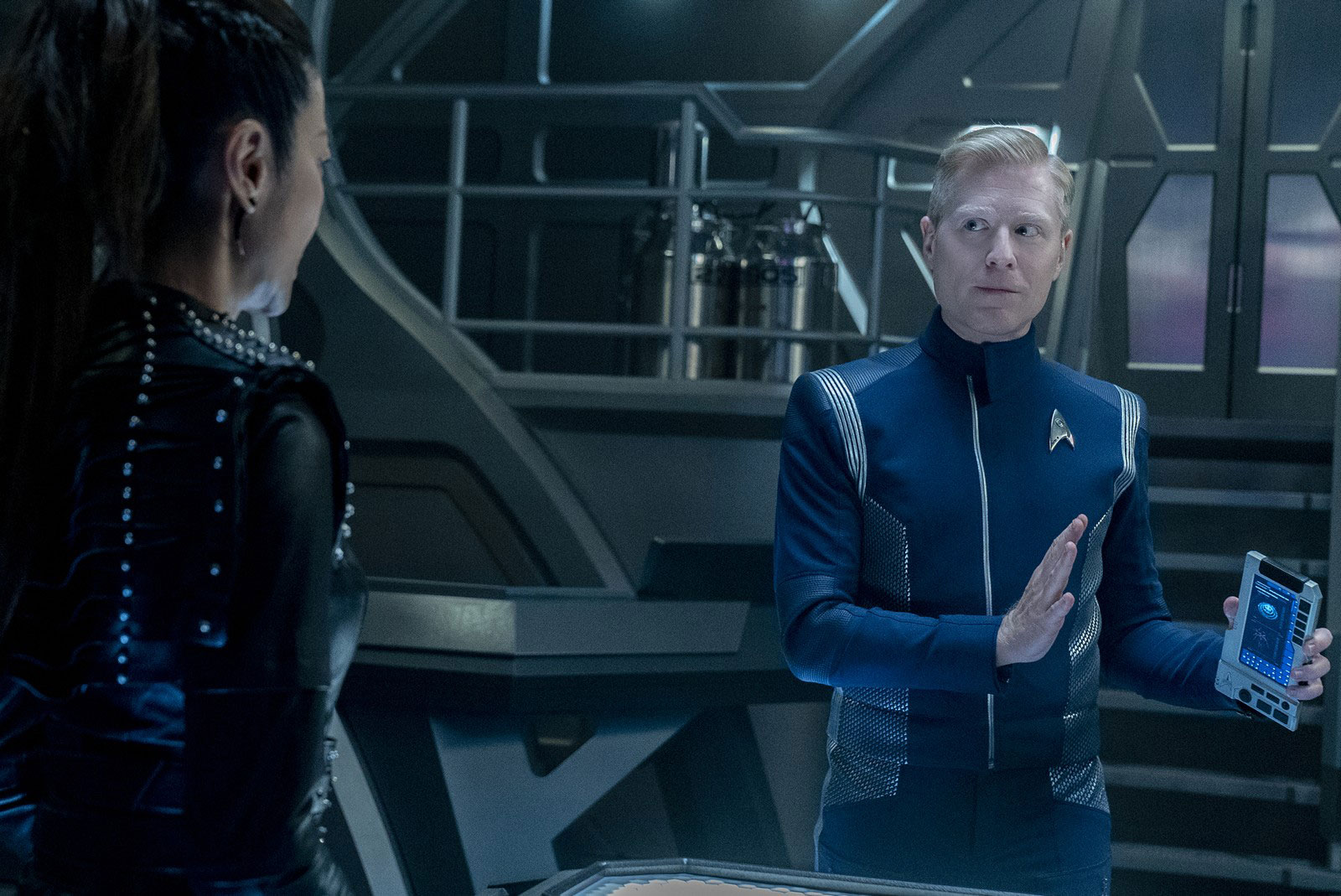 Michelle Yeoh as Philippa Georgiou and Anthony Rapp as Paul Stamets