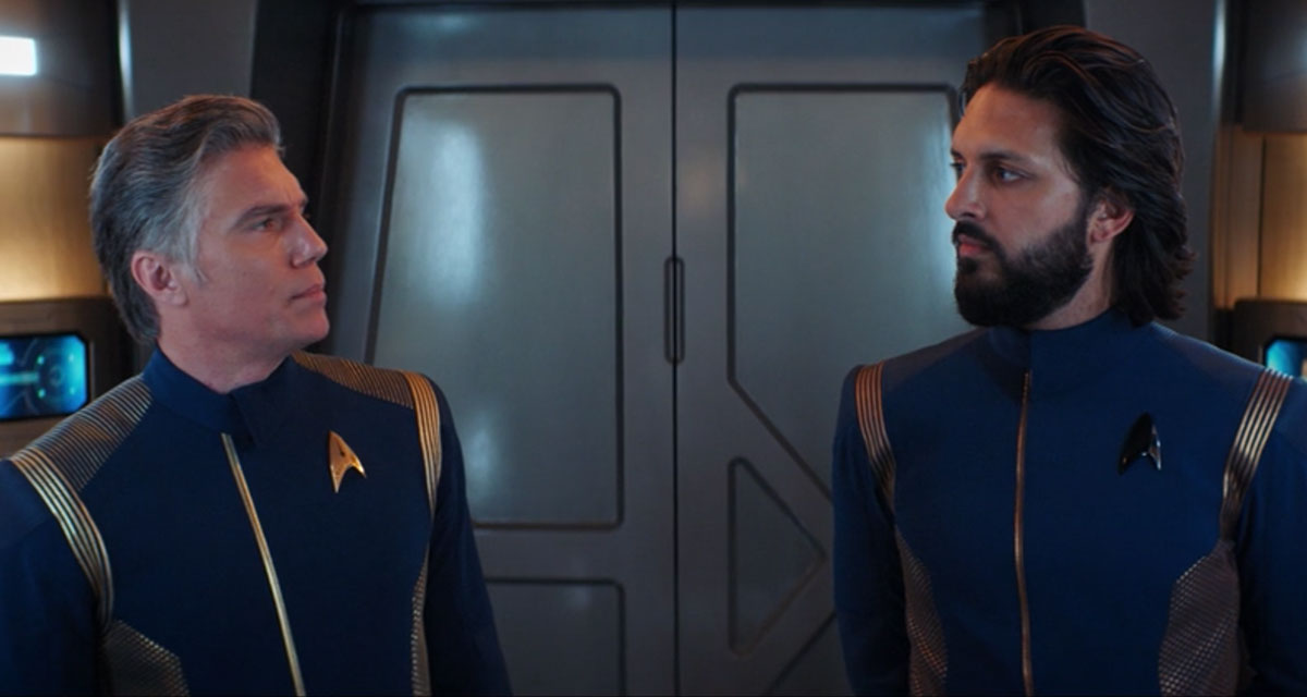 Anson Mount as Christopher Pike and Shazad Latif as Ash Tyler