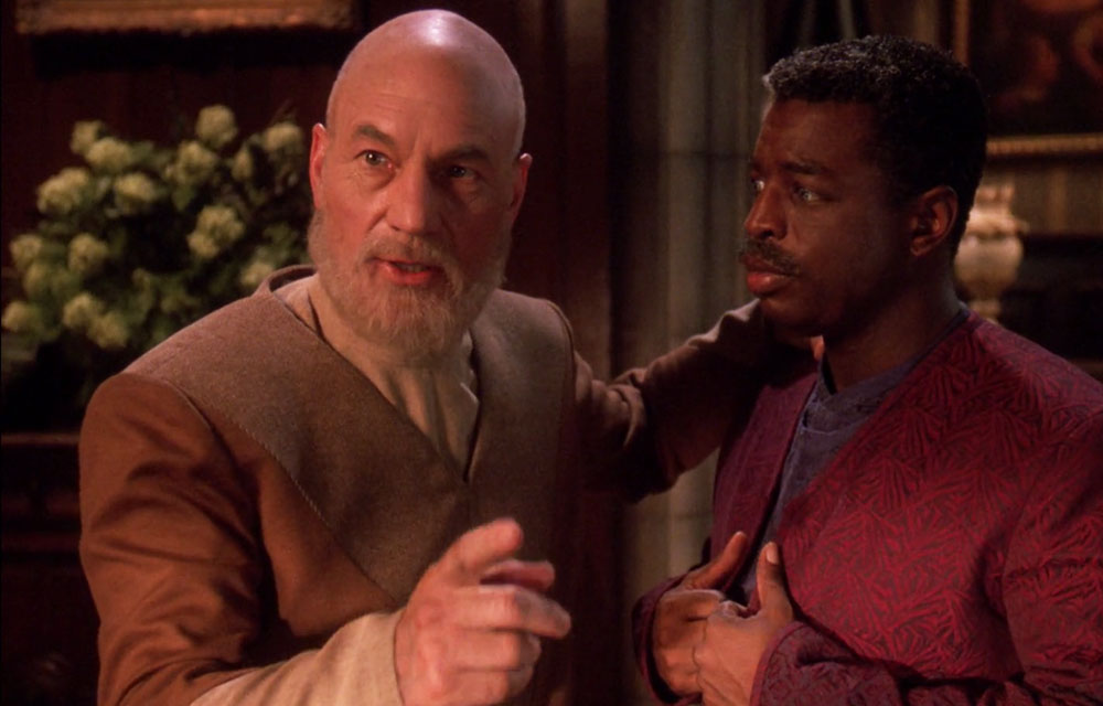 Stewart as Jean-Luc Picard in the Star trek: TNG finale “All Good Things”