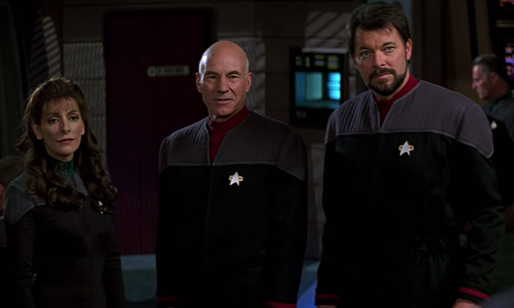Marina Sirtis, Patrick Stewart and Jonathan Frakes in Star Trek: First Contact