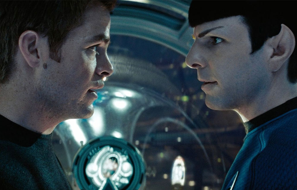 Chris Pine as Kirk and Zachary Quinto as Spock in Star Trek 2009