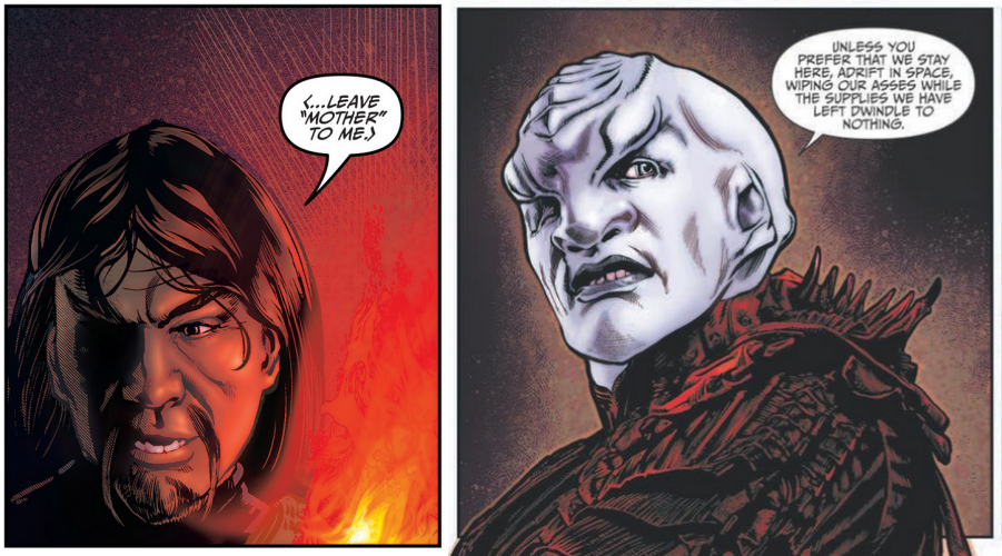 Lettering for Klingon dialog in Discovery: Aftermath #1 v/s lettering for Klingon dialog in Light of Kahless