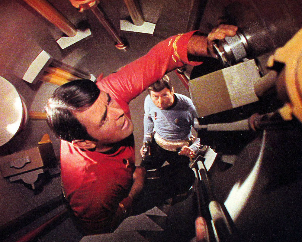 Doohan as "Scotty" in a Jefferies Tube on Star Trek