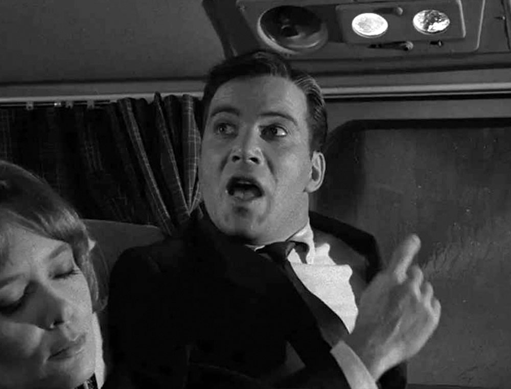 Shatner as Robert Wilson in the Twilight Zone episode "Nightmare at 20,000 Feet"