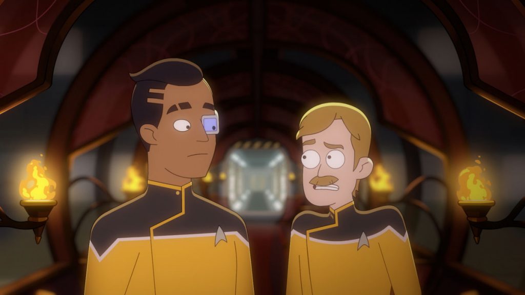 Paul Scheer as Lt. Commander Andy Billups and Eugene Cordero as Ensign Rutherford