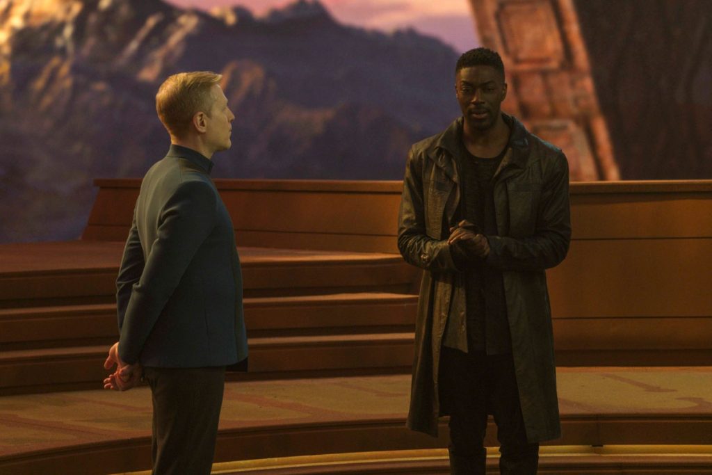 Anthony Rapp as Stamets and David Ajala as Book