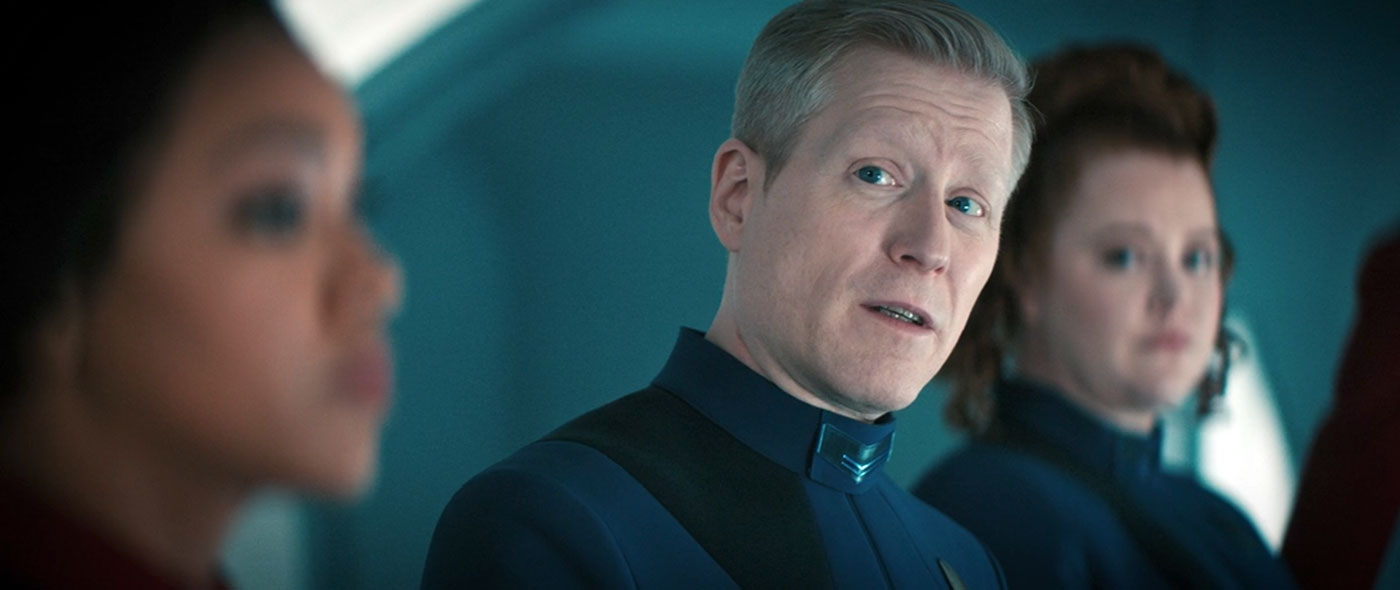 Sonequa Martin-Green as Burnham, Anthony Rapp as Stamets and Mary Wiseman as Tilly