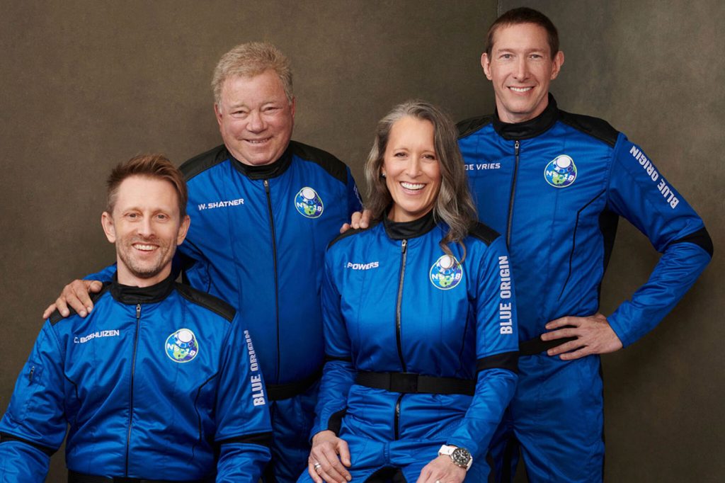 The Blue Origin crew: Chris Boshuizen, Mr. Shatner, Audrey Powers and the late Glen de Vries