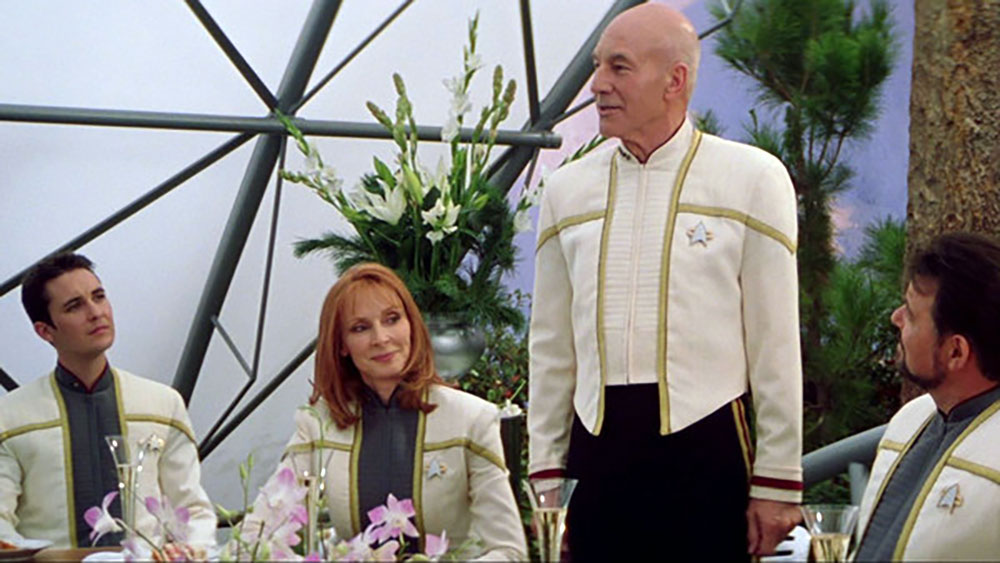 Wil Wheaton along with Gates McFadden, Patrick Stewart and Jonathan Frakes in a Star Trek: Nemesis deleted scene