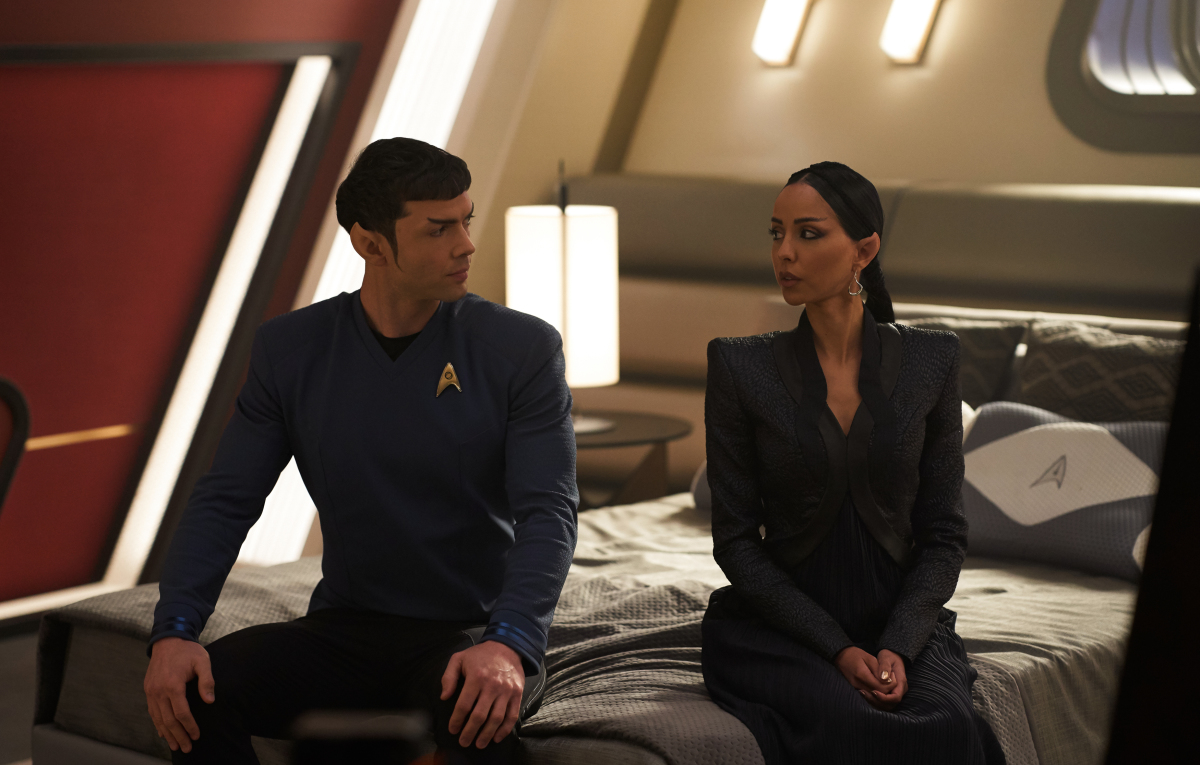 Ethan Peck as Spock and Gia Sandhu as T'Pring