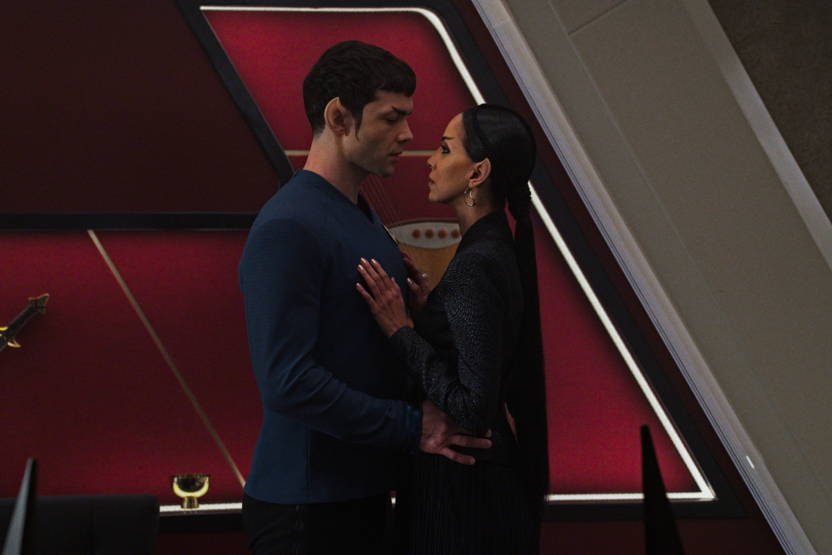 Ethan Peck as Spock and Gia Sandhu as T'Pring