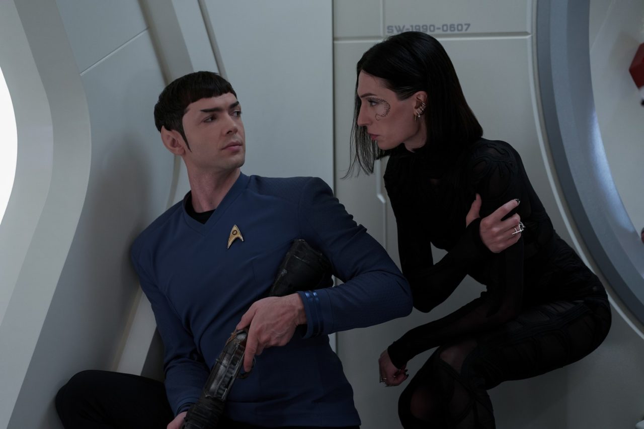 Ethan Peck as Spock and Jesse James Keitel as Dr. Aspen