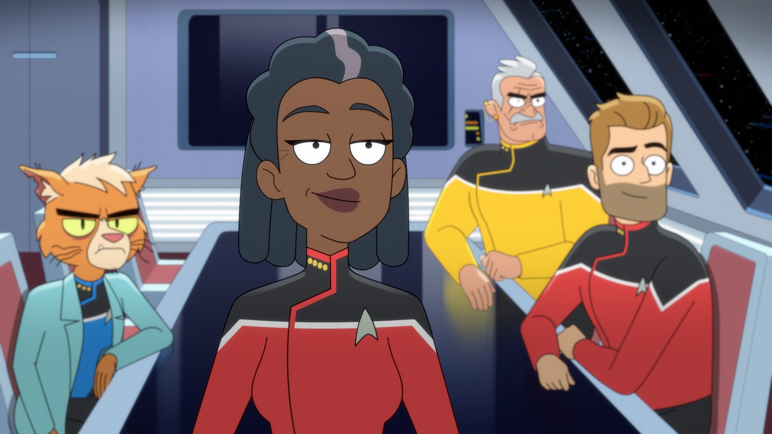 Gillian Vigman as Doctor T'Ana, Dawn Lewis as Captain Carol Freeman, Fred Tatasciore as Lieutenant Shaxs and Jerry O'Conell as Commander Ransom