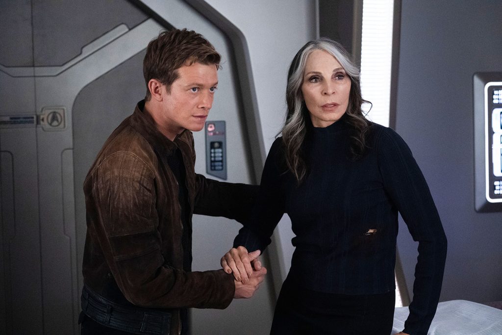 Ed Speelers as Jack Crusher and Gates McFadden as Dr. Beverly Crusher