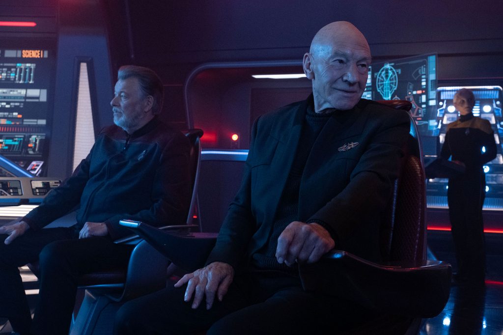 Jonathan Frakes as Will Riker and Patrick Stewart as Picard