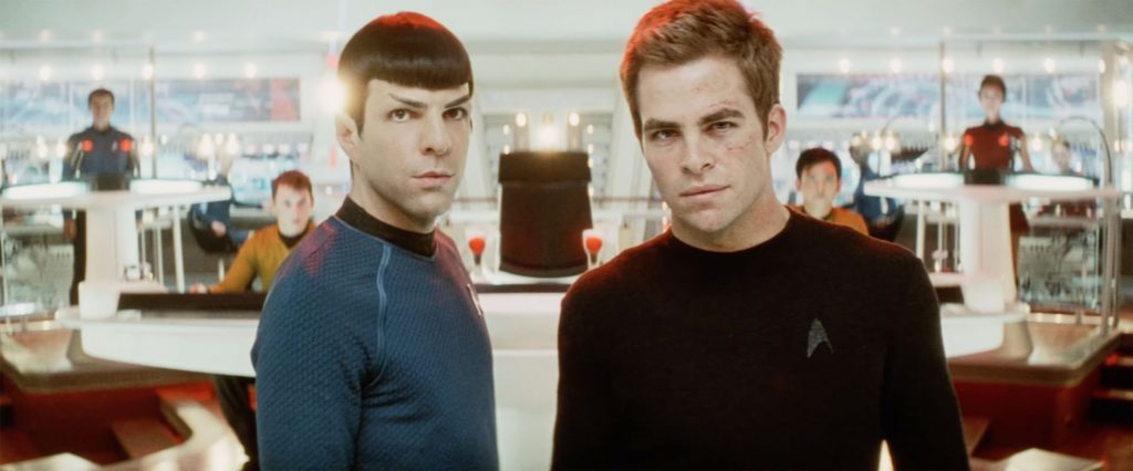 Zachary Quinto as Spock and Chris Pine as Kirk in Star Trek (2009)